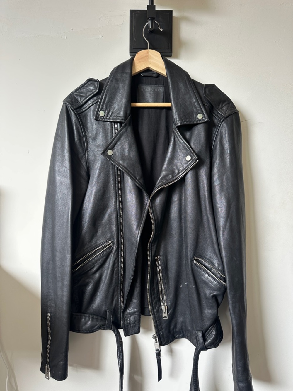 AllSaints Black Leather Biker Jacket